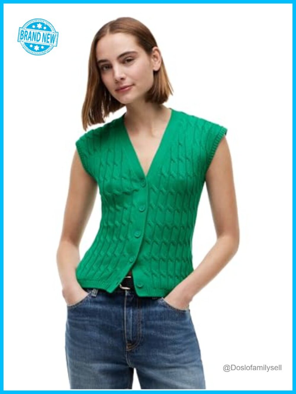 Cotton Cable Knit V-Neck Cardigan Sweater Lightweight Sleeveless Button Down